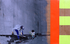 2017, acrylic, archival ballpoint pen, graphite, and duct tape on cardboard, 12 x 16.75 inches Raul Gonzalez - Trying To Make An Old House Feel New