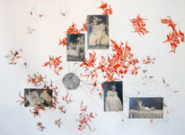 Graphite, gouache, acrylic, thread and agmented photos on arches paper, 22.5” x 30.25” Cherie Weaver - WARNING