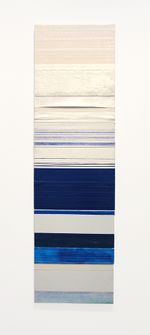 Acrylic, latex, iridescent paint, plexi, ballpoint pen, colored pencils, duct tape, canvas, 96” x 24” Raul Gonzalez - Bridge 6 (Off the Coast of the Pacific Northwest)