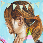 mixed media on paper, 11"x11", 2014 Carlos Donjuan - La Fiesta 1