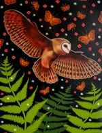 Acrylic on panel, 11” x 14” Stephanie Chambers - Flying Owl - It was Time to Move On