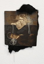 agmented photos, vellum fragments, cotton thread, 6” x 6.5” Cherie Weaver - Psionic Bond: Lawrence-Junie Laurinda