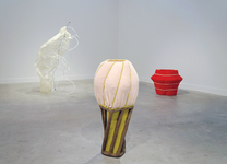 2014, HD video, tablets, terrycloth, steel, cellulose, batting, polychromed epoxy, 45 x 17 x 16 in. Gracelee Lawrence - Chocolate Kaleidoscopic