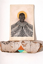 Pen & gouache on antique photo, gouache on wood, 9” x 7” Adrian Landon Brooks - Warpaint #2