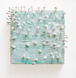 Acrylic paint, copper plated nails on wood panel, 8” x 8” x 3” Julon Pinkston - Mid-Morning Flight
