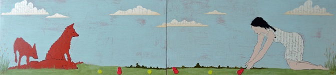 Spray paint, acrylic, ink & antique love letters, 36” x 9” Amy Rice - Treats or Traps