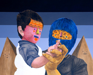 mixed media on birch panel, 48"x60", 2015 Carlos Donjuan - It's Funny