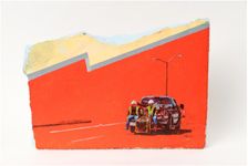 2017, acrylic, house paint, archival ballpoint pen, inkjet photo, graphite, concrete, 11.5 x 16 x 2 inches Raul Gonzalez - Come On, Let's Go