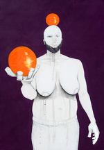 Acrylic, gesso, house paint, flurescent paint, charcoal, pencil, and ink, 2013, 28" x 40" Jaelah Kuehmichel - Tit for Tat