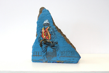 Acrylic, graphite, house paint, ballpoint pen, concrete, 7" x 6" x 2", 2016, Sold Raul Gonzalez - Blue Collar