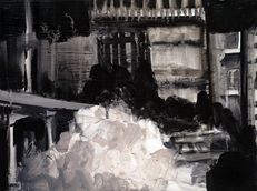 Oil, ink on panel, 2015. 9" x 12" Elizabeth McDonald - Scaffolding 3