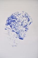 Pen on paper, drawn blind, 22” x 30” Allen Brewer - Wolfman