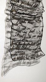 Thread, netting, synthetic raffia, 16” x 60” Loren Schwerd - At the Foot of Paradise - Detail