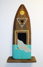 2014, Gouache on repurposed antique ironing table, 25 x 12 x 5.5 in. Adrian Landon Brooks - Cosmic Formations