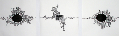 Graphite, sumi-e ink, photo on arches paper, 22.5” x 75” Cherie Weaver - Momentum Mori