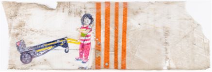 2017, archival ballpoint pen, acrylic, and reflective tape, 5.5 x 24 inches Raul Gonzalez - Which Way To Work? (Merica)