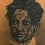 Pen & polyurethane on paper mount on wood, 6” x 6” Adrian Landon Brooks - Warpaint #3