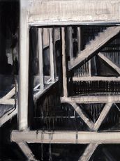 Oil, ink on panel, 2015. 12" x 9" Elizabeth McDonald - Scaffolding 2