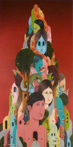 Acrylic on wood panel, 46” x 23” Mark Nelson - Confusion of Tongues