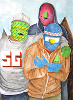 mixed media on Arches paper, 30"x22", 2014 Carlos Donjuan - Ya Llegamos