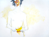 Gesso, house paint, pencil, lacquer, and acrylic, 2013, 36" x 27" Jaelah Kuehmichel - What Weight