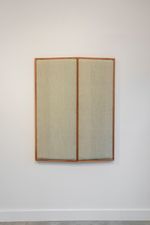 2020, hand woven cotton, natural dyes, foam, sapele mahogany, 41 3/4, 55 x 1 3/4 inches. Untitled (Off Blue left and Right)