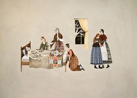 2021, watercolor and gouache on paper, 40 x 29 inches. Vigil