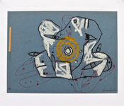 Collage, pastel, grease pencil, felt pen, 2018, 12" x 14", $500 July C