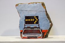Acrylic, graphite, ballpoint pen, concrete, 6.25" x 5" x 2", 2016, $400 Raul Gonzales - Truck Lights (That Way)