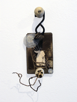 Augmented photo, vellum & bird fragments,
salvage hardware, cotton thread, 7” x 13” Cherie Weaver - The Smallest Medium