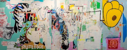2008, multimedia painting on multi-panel 96 x 240 inches. Past the Shock