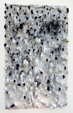 Acrylic paint and nails on canvas mounted on wood panel, 23” x 14.5” x 2” Julon Pinkston - Throwing Shade On Light