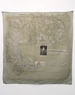 Graphite, acrylic, cotton thread, photo & vellum
fragments on unstretched linen, 33” x 34” Cherie Weaver - Body#Astralbody