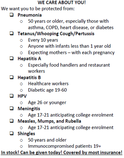 Immunizations List