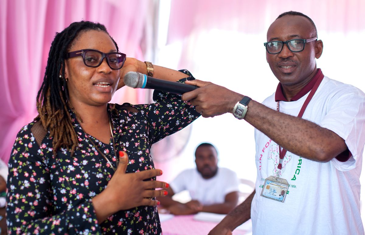 Breast health demonstration at Run For a Cure Africa free screening. Shoprite, Ikeja City Mall, June 2016