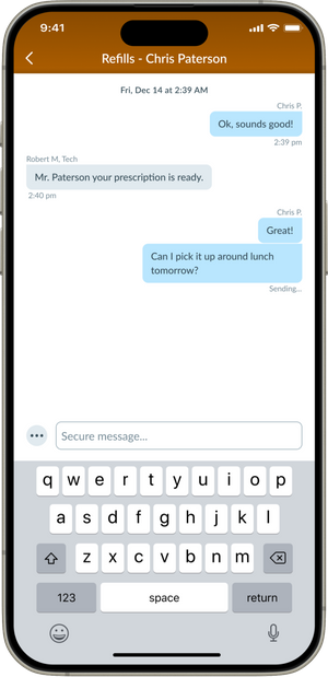 Screenshot of internal messaging in mobile app mobile