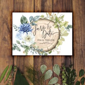 save the date, blue florals  tree stump.jpg