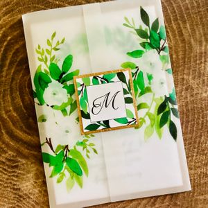 modern greenery with folded vellum and coordinating monogram