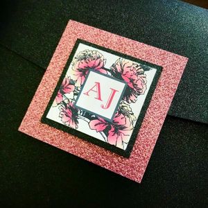 folder monogram in pink, gray and glitter