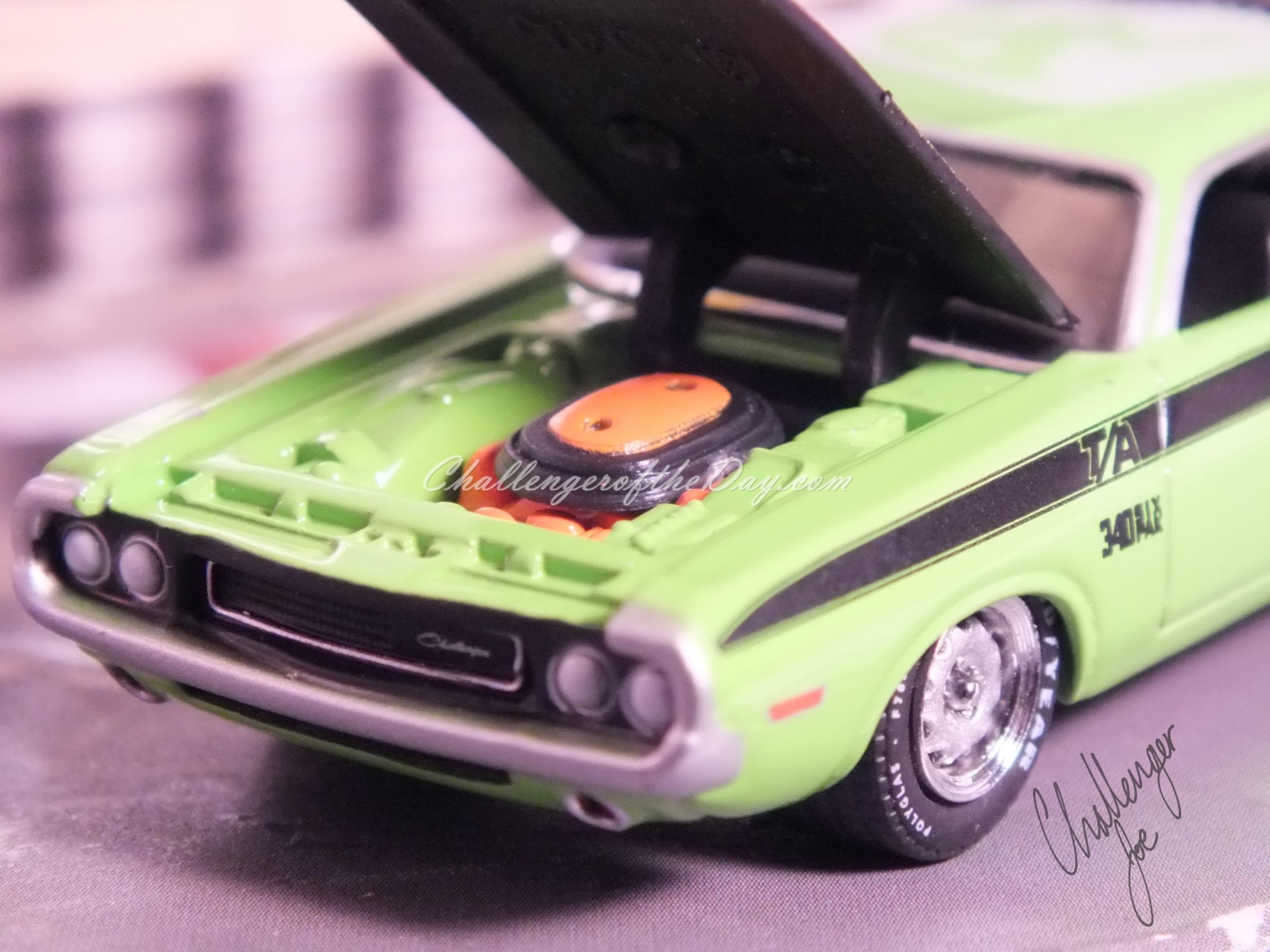 Johnny Lightning Green 340 Six Pack - Front View with Hood Up