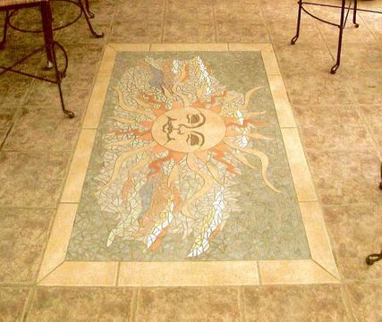 Sunface mosaic floor art