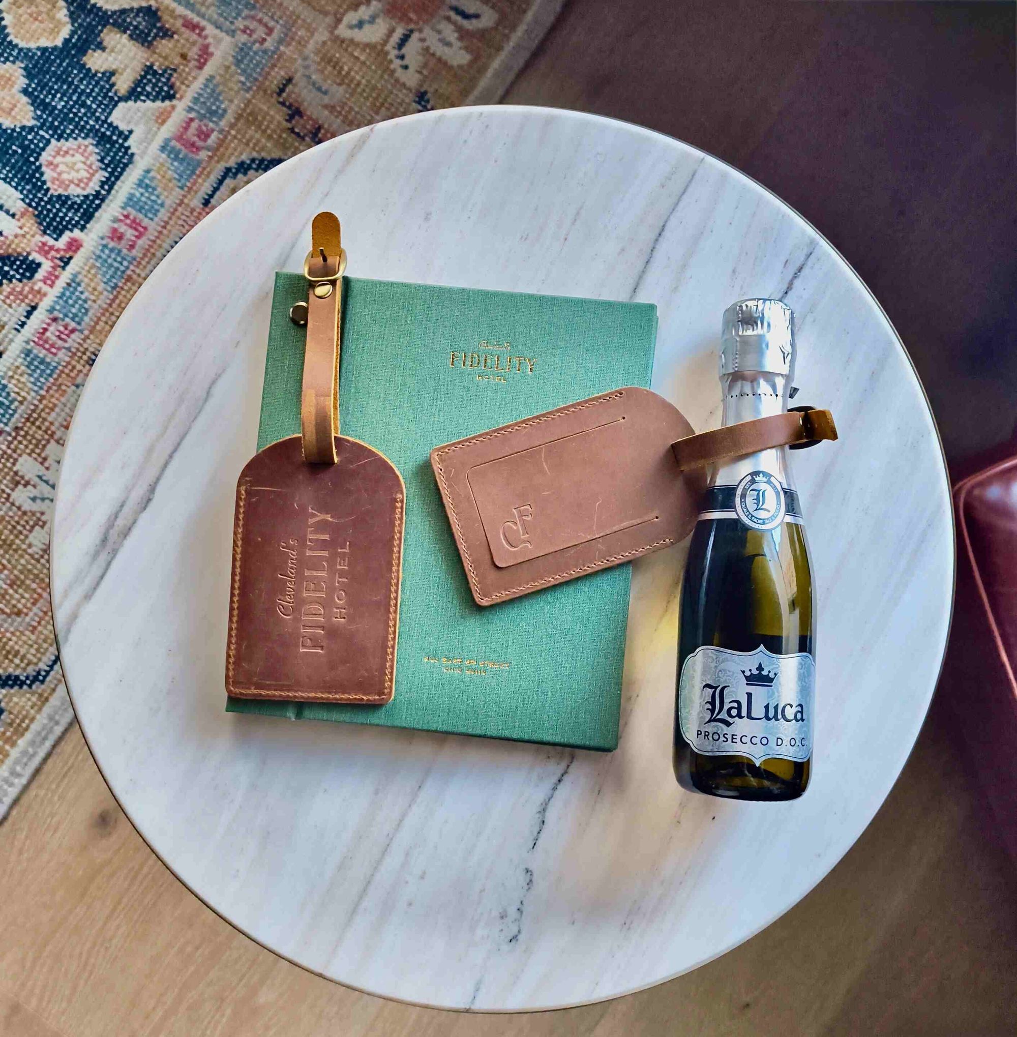 Prosecco & Fidelity Leather Luggage Tag
