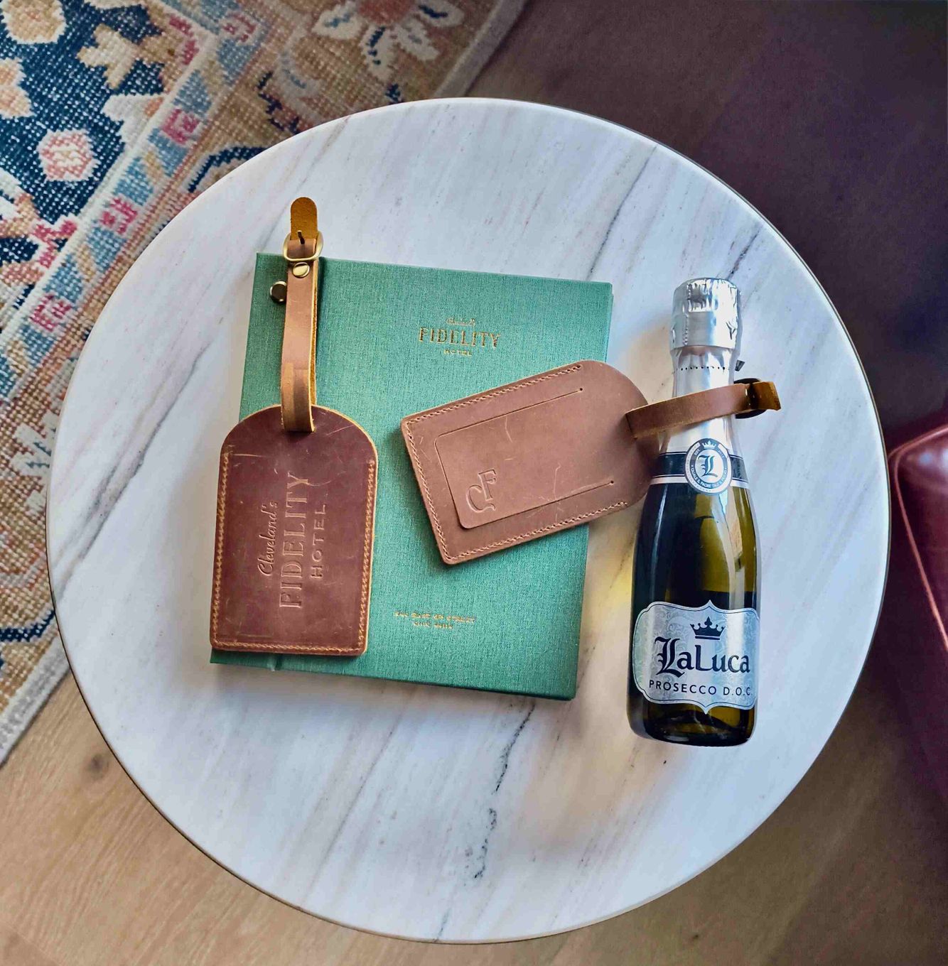 Prosecco & Fidelity Leather Luggage Tag