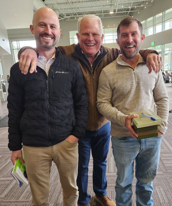 Randy and his sons, Christopher and Sean, enjoy each other's company at a men's night at Randy's church