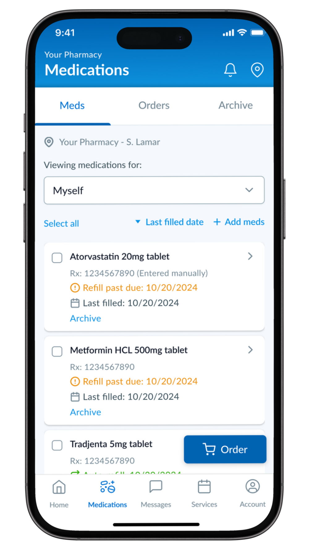 Patient Portal medications screen