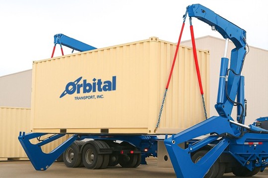 Orbital Sidelifter lifting shipping container 