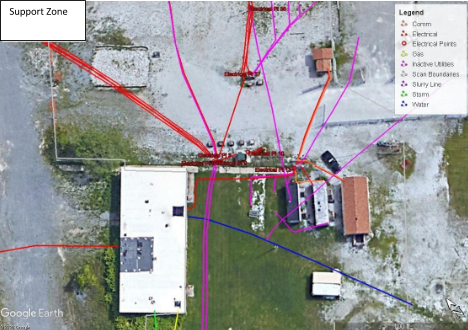 Map from Google Earth showing PHASE01 locate progress.