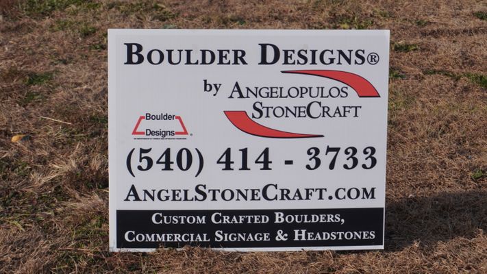 Boulder Designs by Angelopulos StoneCraft Yard Sign