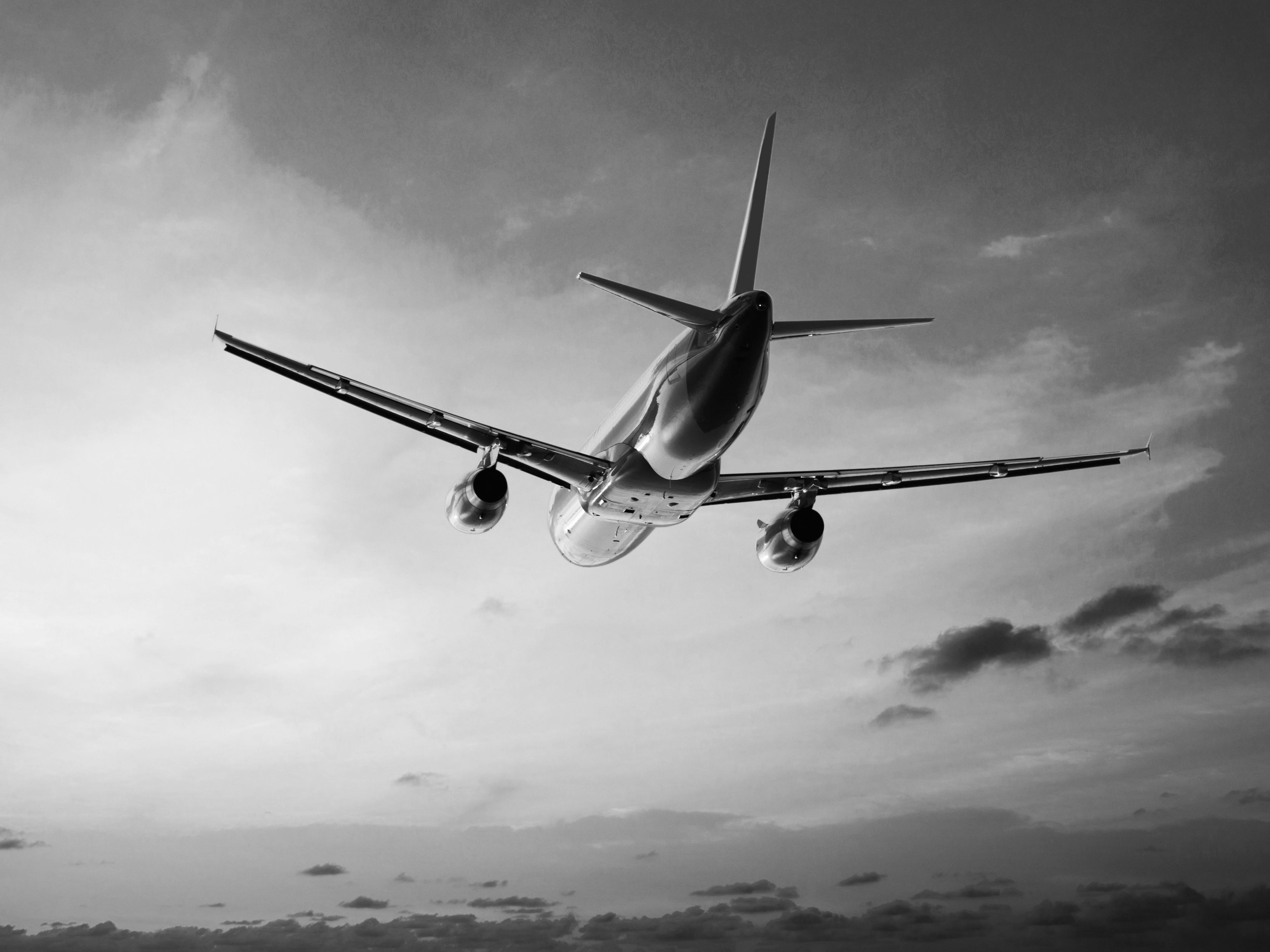 Black and White Commercial Plane