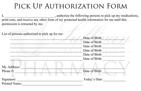 Pick Up Authorization Form